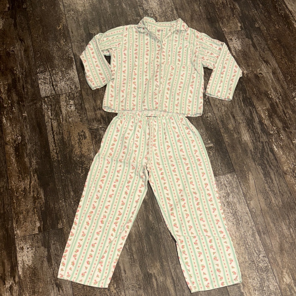 Women's Striped Floral Pajama Set - Mint and Pink